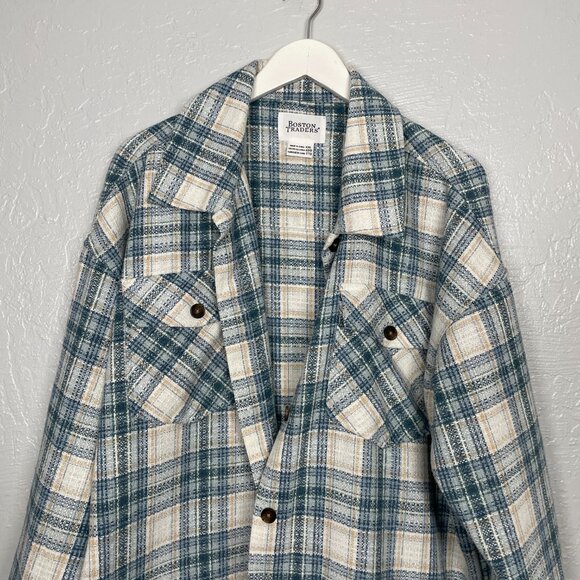 Boston Traders Women Plus Size XXL Blue White Plaid Tweed Jacket Button Front - Picture 3 of 9